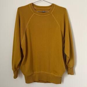 Aerie Cozy City Oversized Mustard Yellow Crewneck Sweatshirt Pockets Size XXS